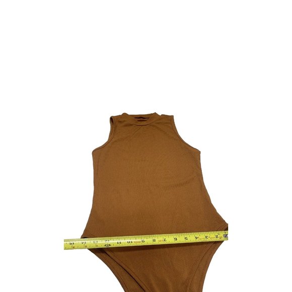 Rust Orange Turtleneck Bodysuit, Sleeveless One Piece, Orange/Brown, Size Medium - Picture 5 of 9